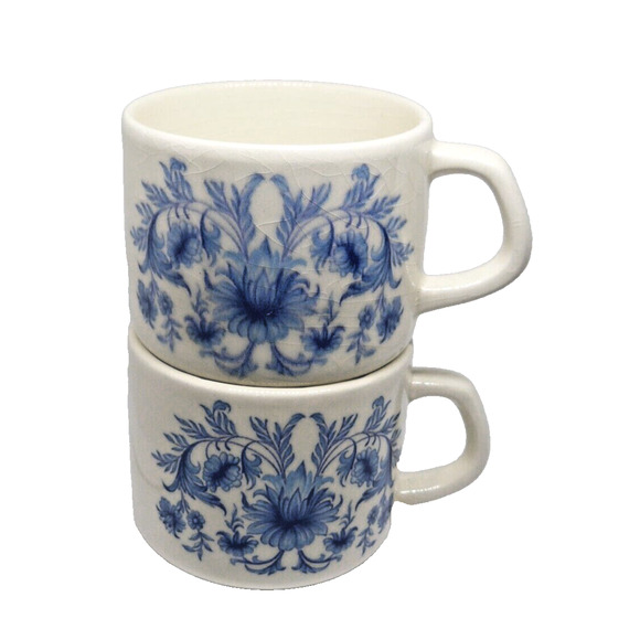 Sado Internacional Two Tea Cups Made in Portugal Blue and White EUC Vintage - Picture 4 of 8